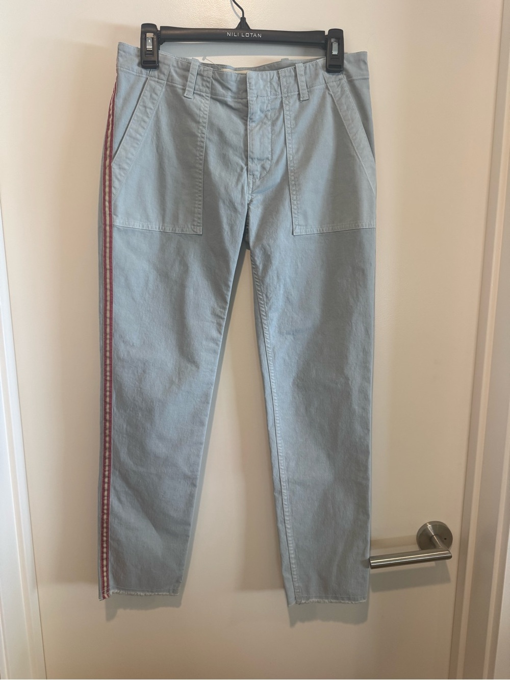 Nili Lotan Light Blue Chinos with Red/Ivory Side Stripe